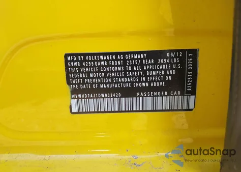 2013 Volkswagen Gti 4-Door from USA, damaged, VIN WVWHD7AJ1DW032420